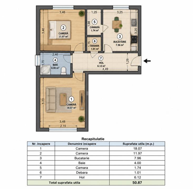 Apartament 2 camere decomandat, parter înalt, Podu Iloaiei – zonă centrală - 7