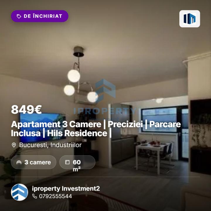 Apartament 3 Camere | Preciziei | Parcare Inclusa |  Hils Residence |  - fotografie proprietate 1