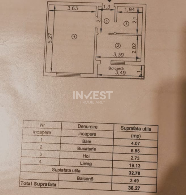 Apartament 1 camera decomandat, 36mp, etajul 2 , capat CUG - 7