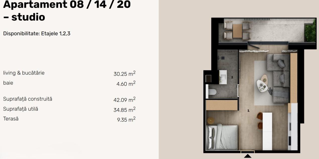 Garsoniera cu terasa in bloc boutique - Zona Piata Obor — imaginea 2