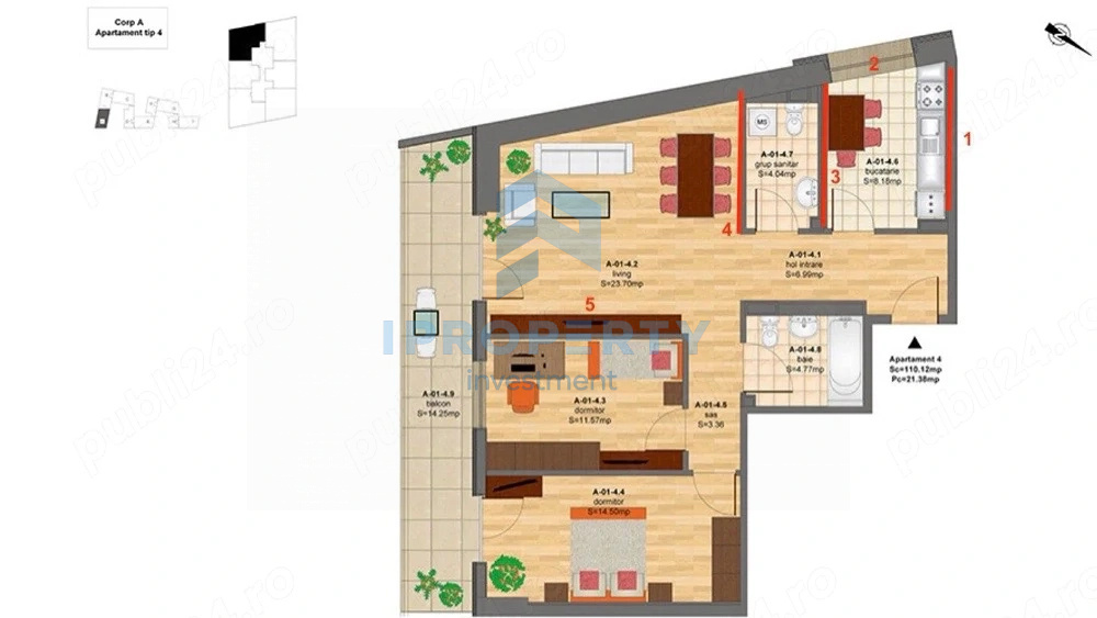 Doamna Ghica Plaza 3 Camere Etaj 20/24 Parcare Optional  - fotografie proprietate 6
