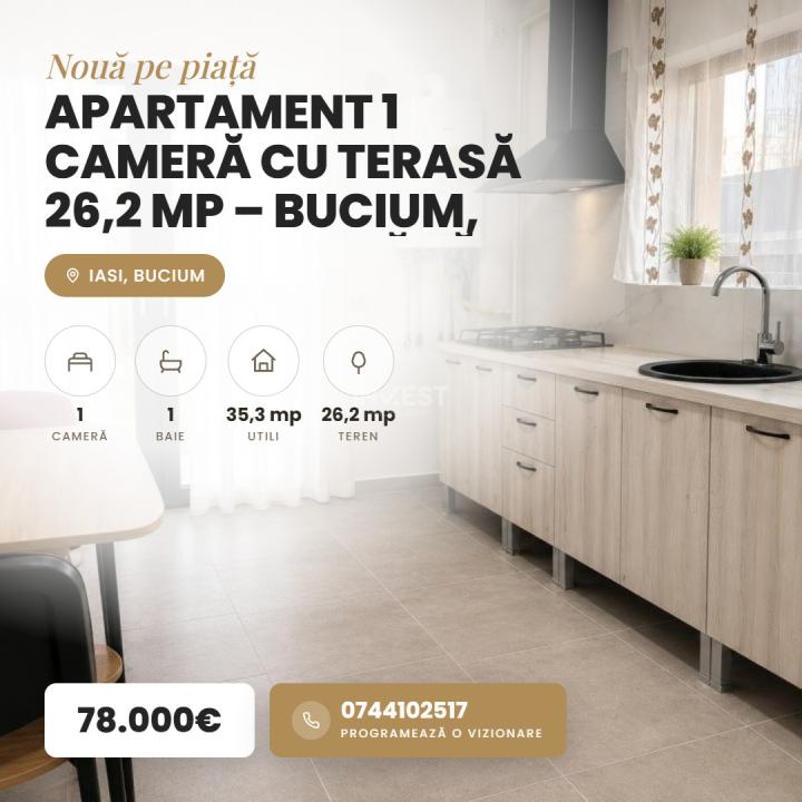 Apartament 1 cameră cu teren 26,2 mp – Bucium, Aleea Plopii fără Sot – bloc nou - 10