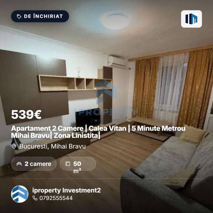 Apartament 2 Camere | Calea Vitan | 5 Minute Metrou Mihai Bravu| Zona Linistita| - fotografie proprietate 1