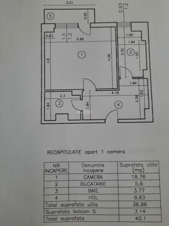Apartament cu 1 cameră decomandat 40MP - etaj 2/8 cu lift - bloc 1986 - 13