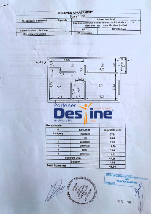 Apartament 2 camere decomandat 49 mp mobilat utilat + balcon