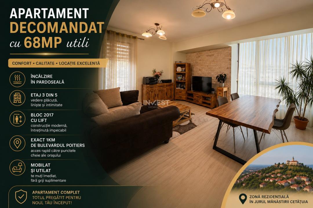 Apartament mobilat 68 MP Utili - etaj intermediar cu lift - zona Cetățuia-Iași - 2