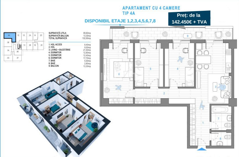 APARTAMENT 4 CAMERE, 103 MP, ETAJ INTERMEDIAR, NICOLINA, COMISION 0% !!!! - 12