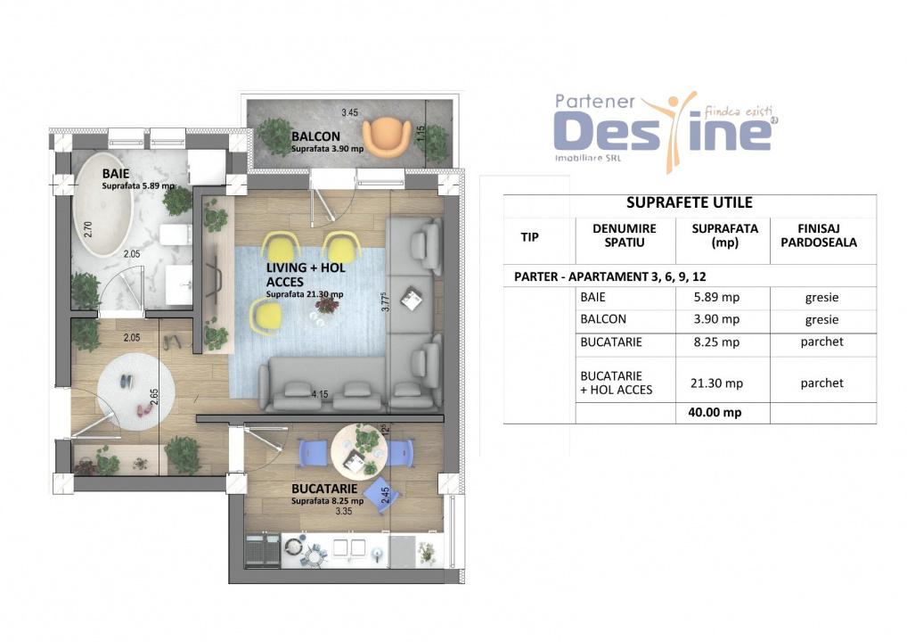 Apartamente noi Visan, predare mai 2026, pret 1.350 € + TVA
