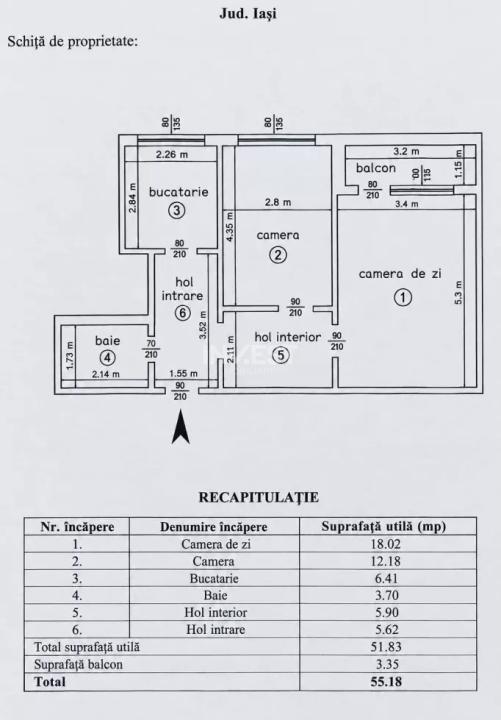 Apartament 2 camere, decomandat, 55 mp, etaj intermediar - 5