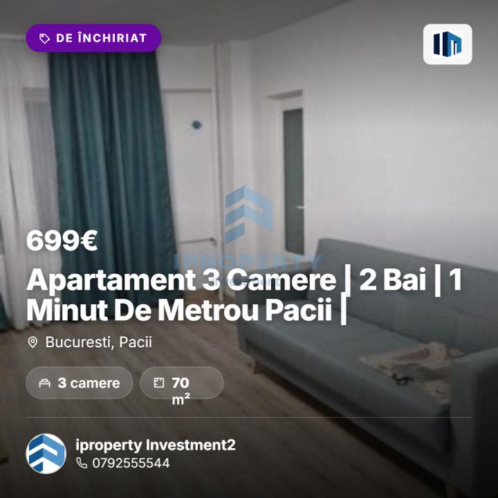 Apartament 3 Camere | 2 Bai | 1 Minut De Metrou Pacii |  - fotografie proprietate 1