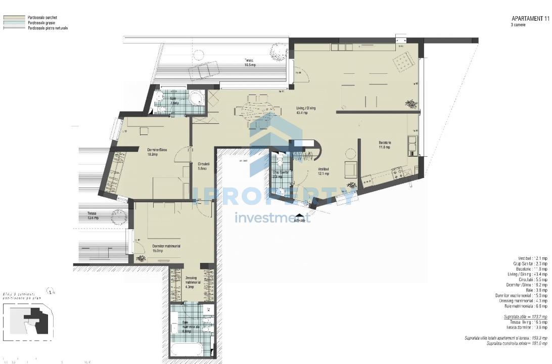 Pipera 3 camere 123 Mp cu 2 terase si 2 locuri de parcare  - fotografie proprietate 20