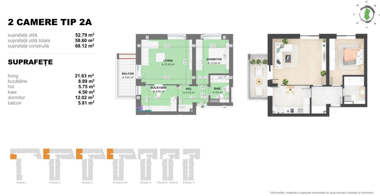 Apartament nou cu 2 camere decomandat, balcon și finisaje moderne – Străulești