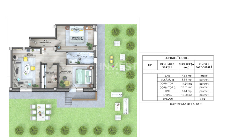 APARTAMENT DECOMANDAT 3 CAMERE, 69 MP , CURTE DE 55 MP, LUNCA CETATUII - 1