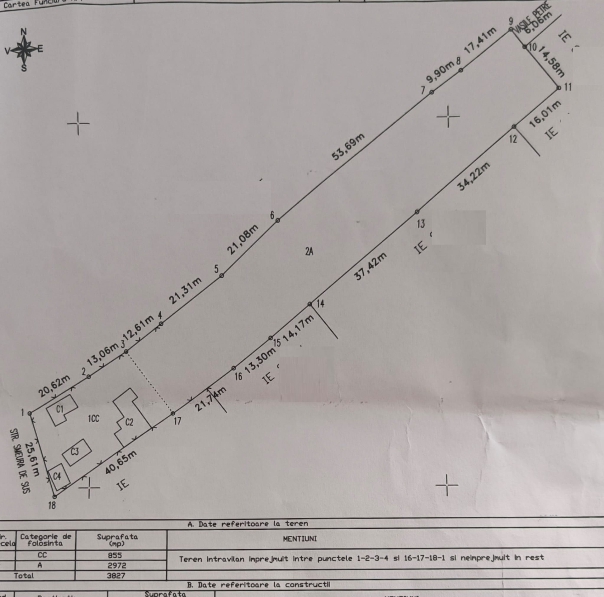 Teren intravilan de vânzare – Moșoaia, Sat Smeura | 3.827 mp |